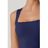 QINSEN Women’s Square Neck with Lace Detail Long Maxi Dress Sleeveless Lounge Ribbed Full Length Dresses(Navy)