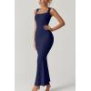 QINSEN Women’s Square Neck with Lace Detail Long Maxi Dress Sleeveless Lounge Ribbed Full Length Dresses(Navy)