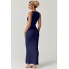QINSEN Women’s Square Neck with Lace Detail Long Maxi Dress Sleeveless Lounge Ribbed Full Length Dresses(Navy)