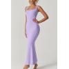 QINSEN Women’s Square Neck with Lace Detail Long Maxi Dress Sleeveless Lounge Ribbed Full Length Dresses(Purole)
