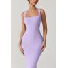 QINSEN Women’s Square Neck with Lace Detail Long Maxi Dress Sleeveless Lounge Ribbed Full Length Dresses(Purole)