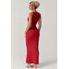 QINSEN Women’s Square Neck with Lace Detail Long Maxi Dress Sleeveless Lounge Ribbed Full Length Dresses(Red)