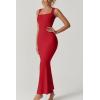 QINSEN Women’s Square Neck with Lace Detail Long Maxi Dress Sleeveless Lounge Ribbed Full Length Dresses(Red)