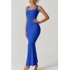 QINSEN Women’s Square Neck with Lace Detail Long Maxi Dress Sleeveless Lounge Ribbed Full Length Dresses(Star Sapphire)