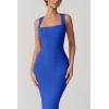 QINSEN Women’s Square Neck with Lace Detail Long Maxi Dress Sleeveless Lounge Ribbed Full Length Dresses(Star Sapphire)