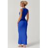 QINSEN Women’s Square Neck with Lace Detail Long Maxi Dress Sleeveless Lounge Ribbed Full Length Dresses(Star Sapphire)
