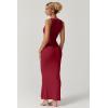 QINSEN Women’s Square Neck with Lace Detail Long Maxi Dress Sleeveless Lounge Ribbed Full Length Dresses(Wine)