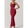 QINSEN Women’s Square Neck with Lace Detail Long Maxi Dress Sleeveless Lounge Ribbed Full Length Dresses(Wine)