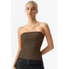QINSEN Women’s Tube Top Double Lined Side Split Strapless Bandeau Top Ruched Summer Going Out Tank Tops(Brown)