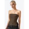 QINSEN Women’s Tube Top Double Lined Side Split Strapless Bandeau Top Ruched Summer Going Out Tank Tops(Brown)