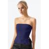 QINSEN Women’s Tube Top Double Lined Side Split Strapless Bandeau Top Ruched Summer Going Out Tank Tops(Navy)