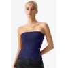QINSEN Women’s Tube Top Double Lined Side Split Strapless Bandeau Top Ruched Summer Going Out Tank Tops(Navy)