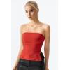 QINSEN Women’s Tube Top Double Lined Side Split Strapless Bandeau Top Ruched Summer Going Out Tank Tops(Red)