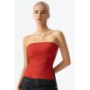 QINSEN Women’s Tube Top Double Lined Side Split Strapless Bandeau Top Ruched Summer Going Out Tank Tops(Red)