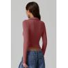 QINSEN Womens V Neck Polo Shirt Long Sleeve Double Lined Tees Basic Collared Fitted Going Out Tops(Merlot)