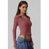 QINSEN Womens V Neck Polo Shirt Long Sleeve Double Lined Tees Basic Collared Fitted Going Out Tops(Merlot)