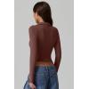 QINSEN Womens V Neck Polo Shirt Long Sleeve Double Lined Tees Basic Collared Fitted Going Out Tops(Mocha)