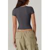 QINSEN Women’s V Neck Short Sleeve T Shirts Double Lined Tee Seamed Cup Going Out Tops(Dark Grey)