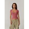 QINSEN Women’s V Neck Short Sleeve T Shirts Double Lined Tee Seamed Cup Going Out Tops(Merlot)