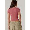 QINSEN Women’s V Neck Short Sleeve T Shirts Double Lined Tee Seamed Cup Going Out Tops(Merlot)