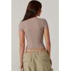 QINSEN Women’s V Neck Short Sleeve T Shirts Double Lined Tee Seamed Cup Going Out Tops(Rose Taupe)