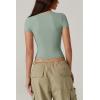 QINSEN Women’s V Neck Short Sleeve T Shirts Double Lined Tee Seamed Cup Going Out Tops(Smoke Green)