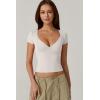 QINSEN Women’s V Neck Short Sleeve T Shirts Double Lined Tee Seamed Cup Going Out Tops(Splashed White)