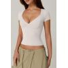QINSEN Women’s V Neck Short Sleeve T Shirts Double Lined Tee Seamed Cup Going Out Tops(Splashed White)