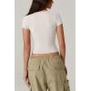 QINSEN Women’s V Neck Short Sleeve T Shirts Double Lined Tee Seamed Cup Going Out Tops(Splashed White)