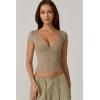 QINSEN Women’s V Neck Short Sleeve T Shirts Double Lined Tee Seamed Cup Going Out Tops(Taffy)