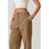 QINSEN Womens Zip Front Wide Leg Long Pants High Waist Causal Cargo Pants Cotton Pocket Palazzo Pants(Brown)