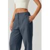 QINSEN Womens Zip Front Wide Leg Long Pants High Waist Causal Cargo Pants Cotton Pocket Palazzo Pants(Dark Slate)