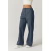 QINSEN Womens Zip Front Wide Leg Long Pants High Waist Causal Cargo Pants Cotton Pocket Palazzo Pants(Dark Slate)