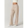 QINSEN Womens Zip Front Wide Leg Long Pants High Waist Causal Cargo Pants Cotton Pocket Palazzo Pants(Doeskin)