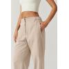 QINSEN Womens Zip Front Wide Leg Long Pants High Waist Causal Cargo Pants Cotton Pocket Palazzo Pants(Doeskin)