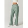 QINSEN Womens Zip Front Wide Leg Long Pants High Waist Causal Cargo Pants Cotton Pocket Palazzo Pants(Iceberg Green)
