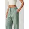 QINSEN Womens Zip Front Wide Leg Long Pants High Waist Causal Cargo Pants Cotton Pocket Palazzo Pants(Iceberg Green)