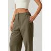 QINSEN Womens Zip Front Wide Leg Long Pants High Waist Causal Cargo Pants Cotton Pocket Palazzo Pants(Martini Olive)