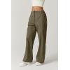 QINSEN Womens Zip Front Wide Leg Long Pants High Waist Causal Cargo Pants Cotton Pocket Palazzo Pants(Martini Olive)