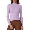 QINSEN Womens Half Zip Long Sleeve Shirts Double Lined Workout Tees Fitted Athletic Crop Tops