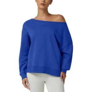 QINSEN Womens Oversized Sweatshirt Long Sleeve Off The Shoulder Pullover Casual Comfy Fall Outfits(Blue)