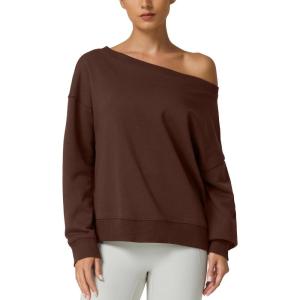 QINSEN Womens Oversized Sweatshirt Long Sleeve Off The Shoulder Pullover Casual Comfy Fall Outfits(Brown)