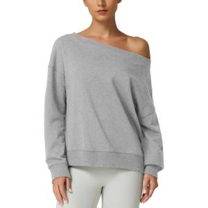 QINSEN Womens Oversized Sweatshirt Long Sleeve Off The Shoulder Pullover Casual Comfy Fall Outfits(Light Grey)