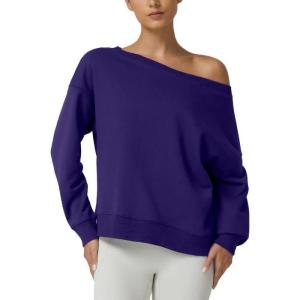 QINSEN Womens Oversized Sweatshirt Long Sleeve Off The Shoulder Pullover Casual Comfy Fall Outfits(Navy Blue)