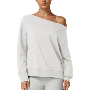 QINSEN Womens Oversized Sweatshirt Long Sleeve Off The Shoulder Pullover Casual Comfy Fall Outfits(White)