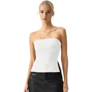QINSEN Women’s Tube Top Double Lined Side Split Strapless Bandeau Top Ruched Summer Going Out Tank Tops(White)