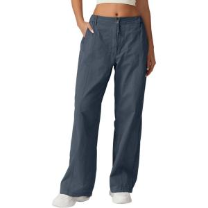 QINSEN Womens Zip Front Wide Leg Long Pants High Waist Causal Cargo Pants Cotton Pocket Palazzo Pants(Dark Slate)