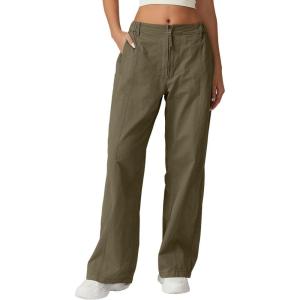 QINSEN Womens Zip Front Wide Leg Long Pants High Waist Causal Cargo Pants Cotton Pocket Palazzo Pants(Martini Olive)