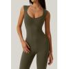 QINSEN Womens Sweetheart Neck Sleeveless Jumpsuit High Waist Long Flared Pants Stretch Jumpsuit(Dusty Olive)