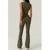QINSEN Womens Sweetheart Neck Sleeveless Jumpsuit High Waist Long Flared Pants Stretch Jumpsuit(Dusty Olive)